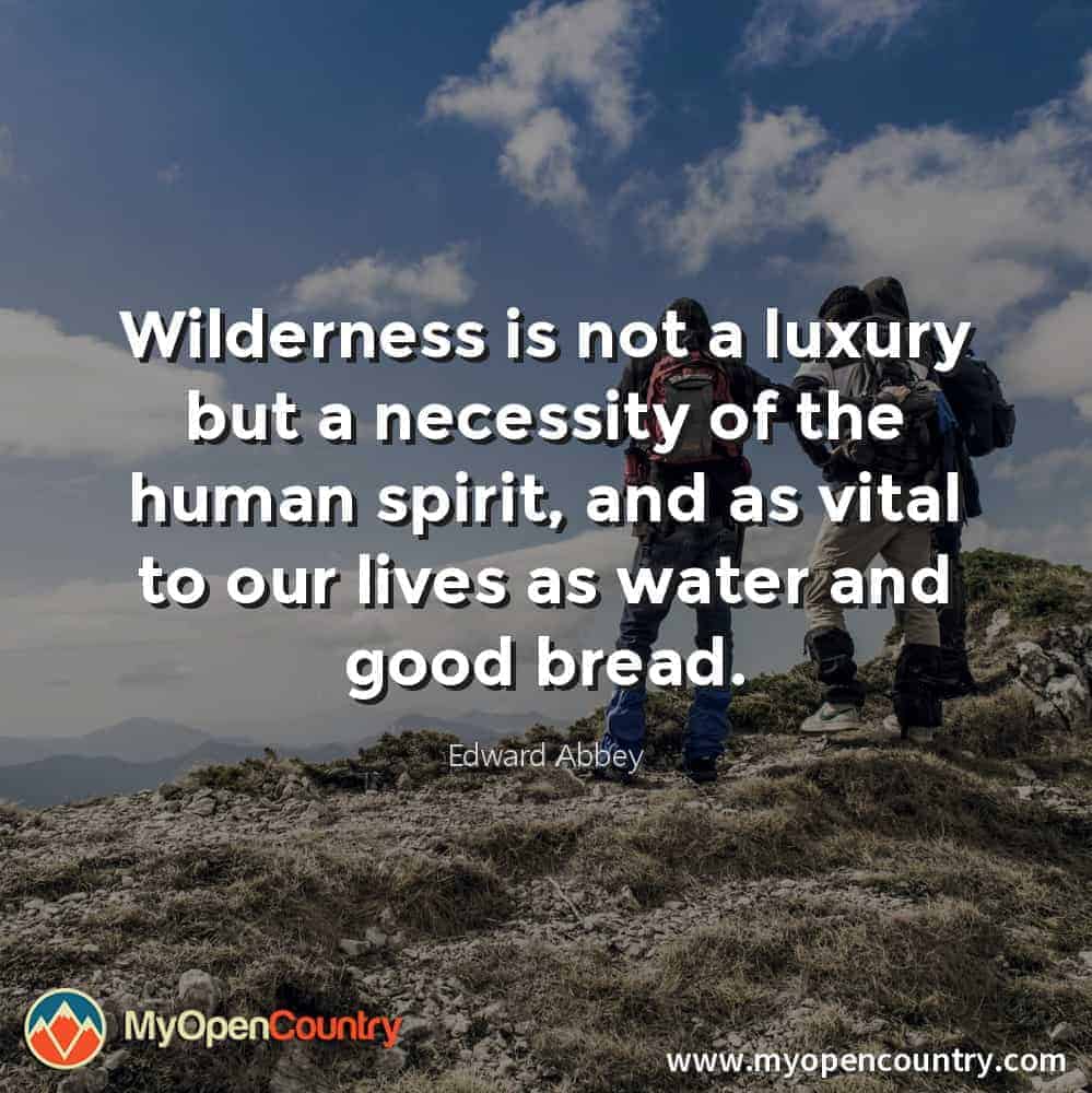 Wilderness is not a luxury but a necessity of the human spirit, and as vital to our lives as water and good bread. - Edward Abbey